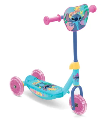 Dětská koloběžka Stitch, 3 kolečka, modrá, růžové doplňky