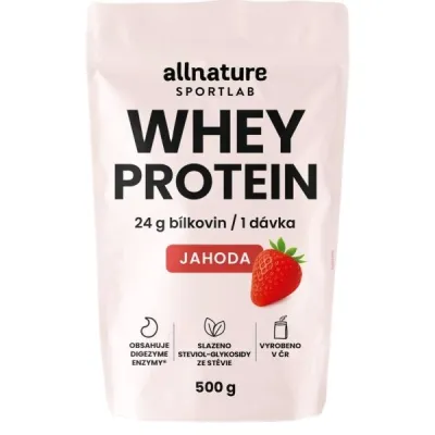 ALLNATURE SPORTLAB WHEY PROTEIN JAHODA 500 G Syrovátkový protein, , velikost 500 G