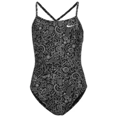 Nike HYDRASTRONG MULTI PRINT Dívčí jednodílné plavky, černá, velikost XL