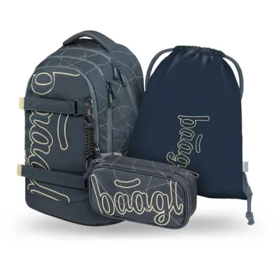 BAAGL 3 SET SKATE MAX WAVE Školní set, tmavě šedá, velikost UNI