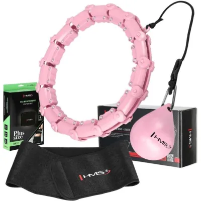 HMS SET HHW11 PLUS SIZE + BR163 PLUS SIZE Sada masážní obruče se závažím a zeštíhlujícího pásu, růžová, velikost UNI