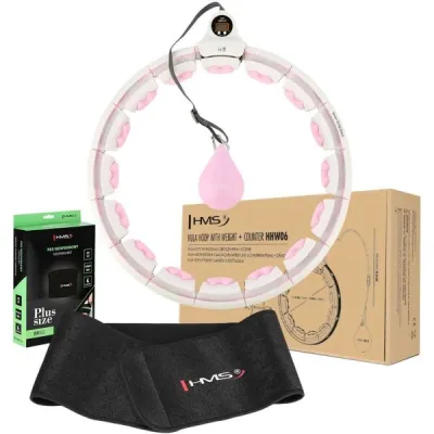 HMS SET HHW06 + BE163 PLUS SIZE Sada masážní obruče se závažím a zeštíhlujícího pásu, růžová, velikost UNI