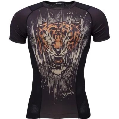 Venum TIGER SHORT SLEEVE RASHGUARD Pánské triko, černá, velikost XL